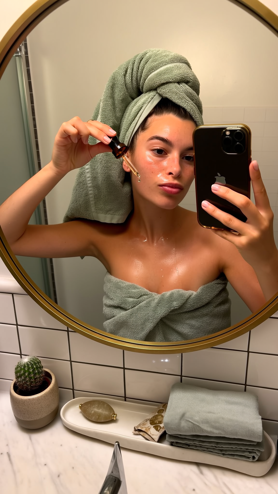 Bathroom shelfie portrait