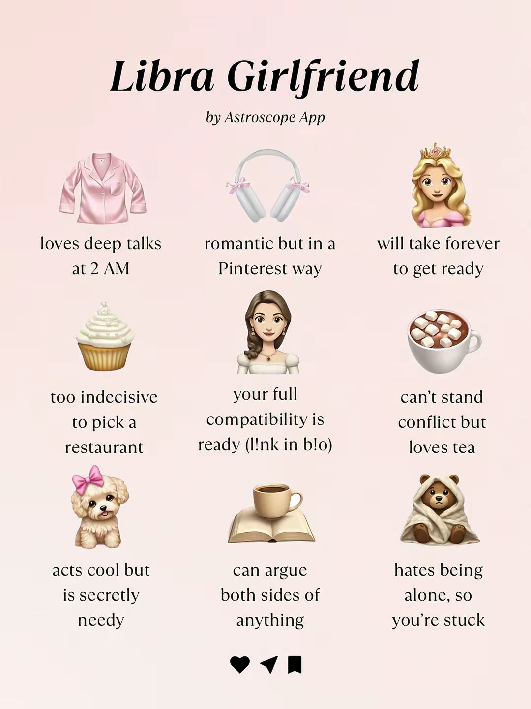 Libra Girlfriend by Astroscope App 

-loves deep talks at 2 